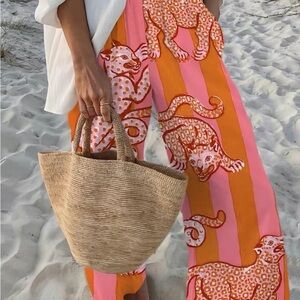 NEW Pink and Orange Leopard Print Wide Leg Palazzo Pants